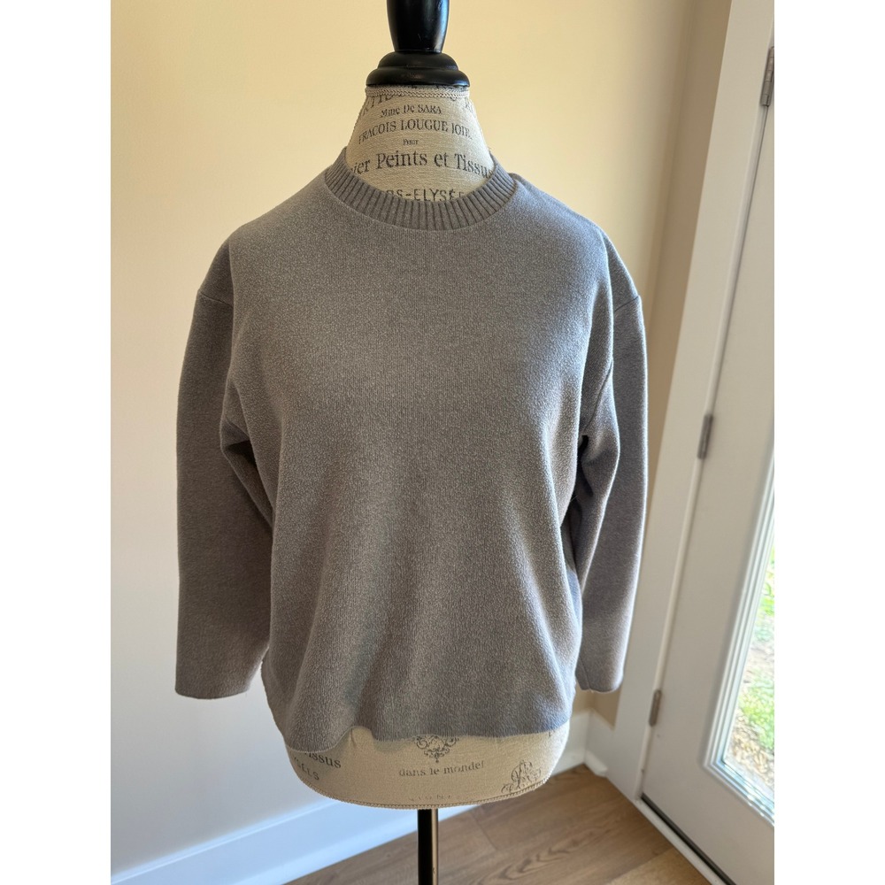 Zara Ribbed Knit Crew Neck Sweater Light Gray Boxy Casual Everyday